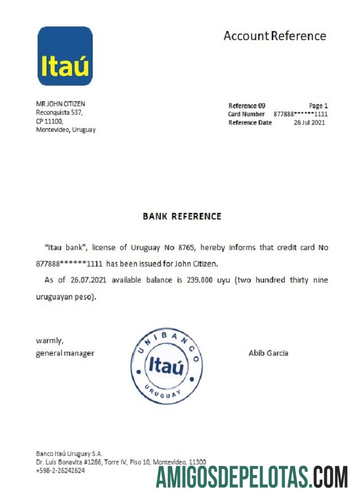 Referência Banco Itaú Uruguai modelo